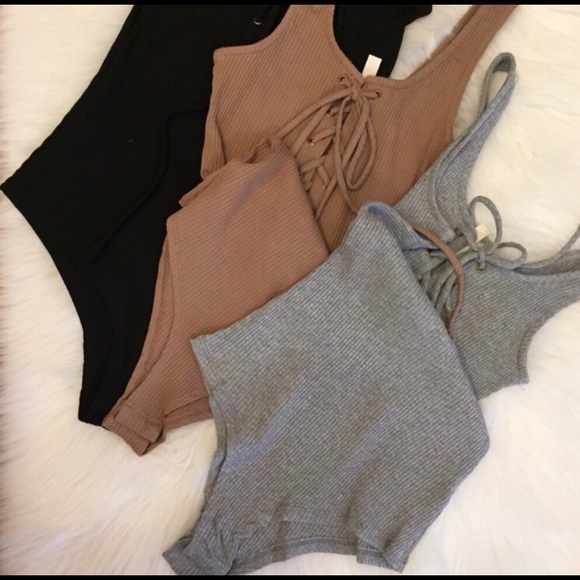 Mocha Lace Up Ribbed Bodysuit - Picture 5 of 5